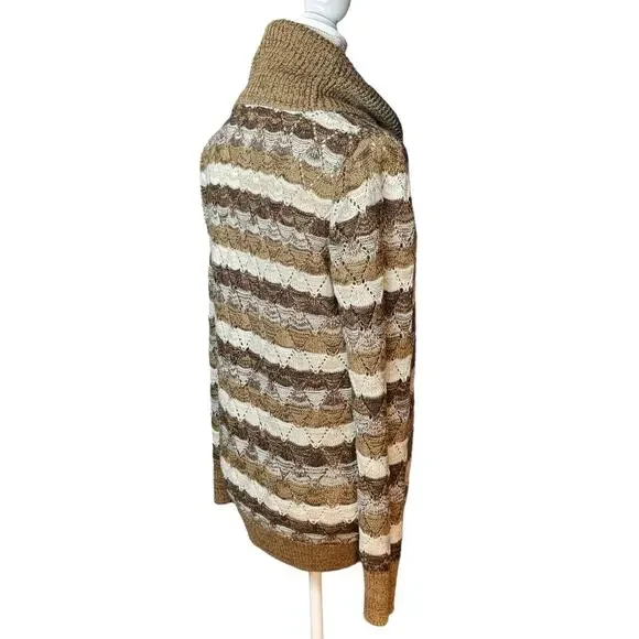 Kim Rogers Sweater Womens Brown Cream Stripe Cowl Neck Pullover Soft Sweater M - Picture 3 of 9